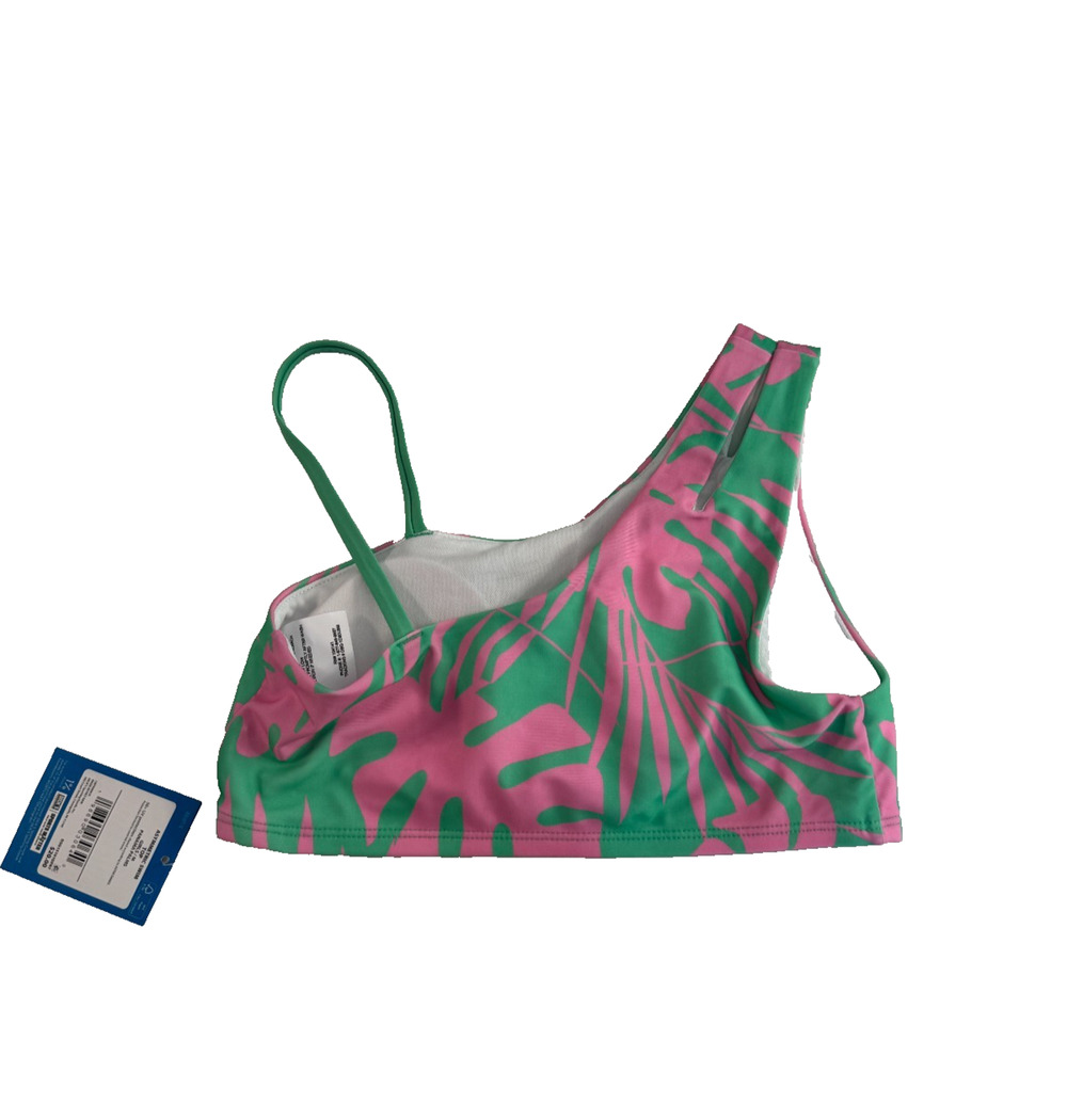DSG Girls Asymmetric One Shouder Swim Top Panama Palms Pink Green Size Small